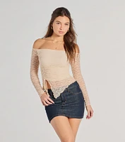 Trendy Babe Off-The-Shoulder Ruched Lace Top