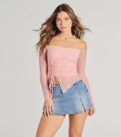Trendy Babe Off-The-Shoulder Ruched Lace Top