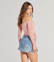 Trendy Babe Off-The-Shoulder Ruched Lace Top
