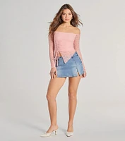 Trendy Babe Off-The-Shoulder Ruched Lace Top