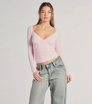 Updated Basic V-Neck Long Sleeve Crop Top