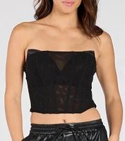 All Eyes On You Rhinestone Mesh Corset Top