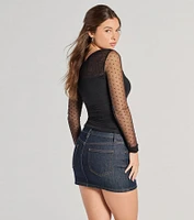 Sweet Allure Polka Dot Sheer Mesh Long Sleeve Top