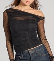 Sweet Allure Polka Dot Sheer Mesh Long Sleeve Top