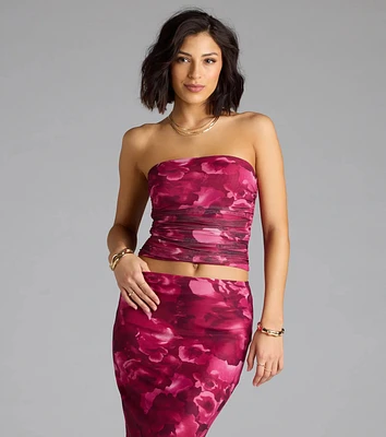 Sultry Bloom Floral Mesh Tube Top