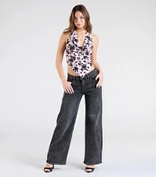 Bold Romance Flocked Floral Print Halter Top