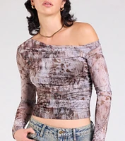 Wildly Chic Long Sleeve Abstract Print Crop Top