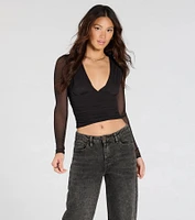 Sassy Style Print Mesh Long Sleeve Top