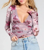 Sassy Style Print Mesh Long Sleeve Top