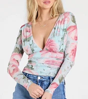 Sassy Style Print Mesh Long Sleeve Top