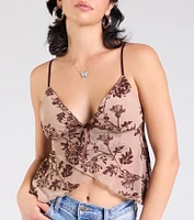 Sultry Element V-Neck Floral Velvet Crop Top
