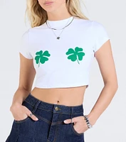 Lucky Girl Clover Crop Graphic Tee