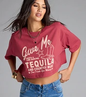 Give Me Tequila Oversized Crop Graphic Tee