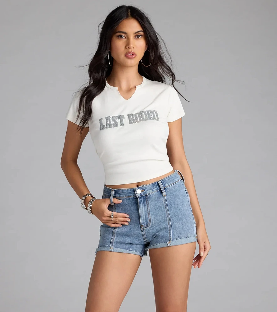 Sequin Last Rodeo Bridal Crop Tee