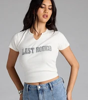 Sequin Last Rodeo Bridal Crop Tee