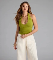 Feel The Vibes Halter V-Neck Crop Top