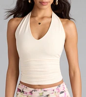 Feel The Vibes Halter V-Neck Crop Top
