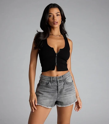 Serving Sporty Zip-Up Crop Tank Top