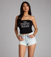 Rhinestone No Photos Please Tube Top
