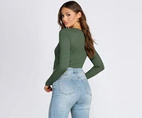 Notched Ribbed Knit Bodysuit