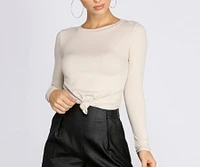 Knot Front Ribbed Knit Crop Top