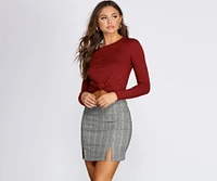 Knot Front Ribbed Knit Crop Top