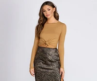 Knot Front Ribbed Knit Crop Top