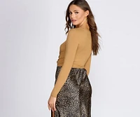 Knot Front Ribbed Knit Crop Top