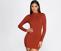 Ribbed Knit Mock Neck Mini Dress
