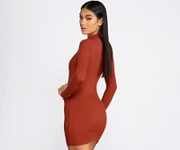 Ribbed Knit Mock Neck Mini Dress