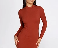 Ribbed Knit Mock Neck Mini Dress