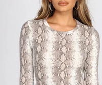 Snake Print Waffle Knit Mini Dress