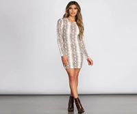 Snake Print Waffle Knit Mini Dress