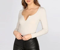 Notched Ribbed Knit Bodysuit