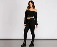 Lace Up Off The Shoulder Crop Top