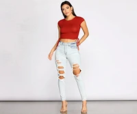 Side To Ribbed Knit Crop Top