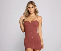 Button Up Ribbed Mini Dress