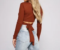 Wrap Waist Ribbed Crop Top