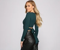 Wrap Waist Ribbed Crop Top