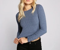 Basic Ribbed Knit Long Sleeve Top
