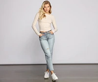 Basic Ribbed Knit Long Sleeve Top