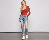 Back to Basics Notched Knit Bodysuit