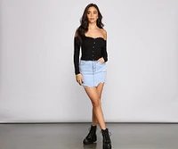 Off The Shoulder Ribbed Henley Top