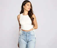 Basic Vibes Ribbed Knit Ruched Top