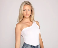 Stylish Basic One-Shoulder Bodysuit