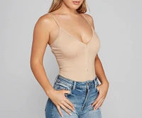 Basic Zip-Front Ribbed Knit Bodysuit