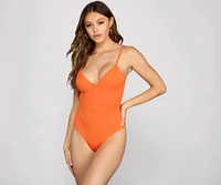 Basic Zip-Front Ribbed Knit Bodysuit