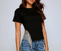 Edgy-Glam Rhinestone Fringe Tee