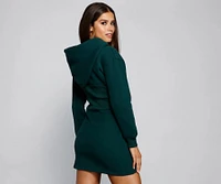 Keeping Knit Casual Hoodie Mini Dress