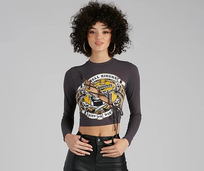 Ride Or Die Lace-Up Graphic Top